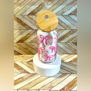 Glass Cup with Bamboo Lid and Glass straw